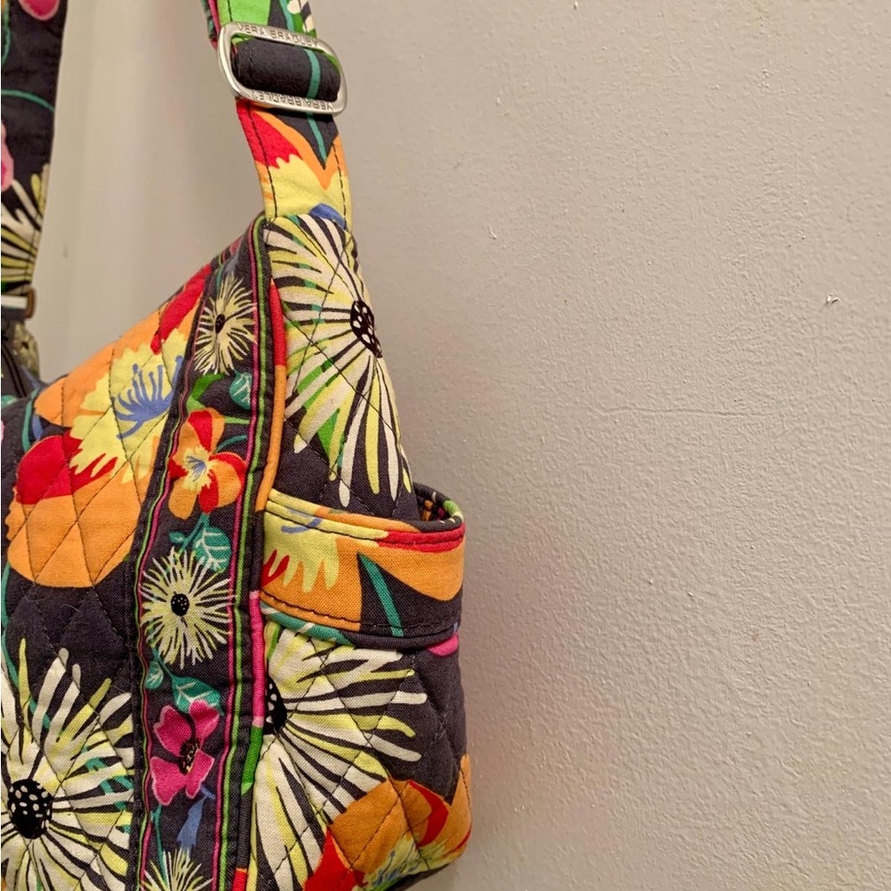 Vintage Vera Bradley Quilted Floral Shoulder Bag in Black, Pink & Yellow - Picture 3 of 11